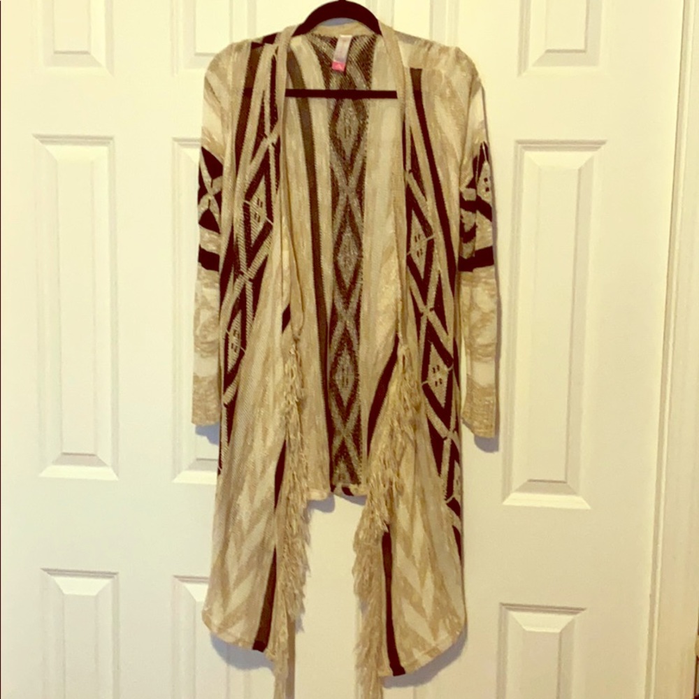 Open front fringed sweater